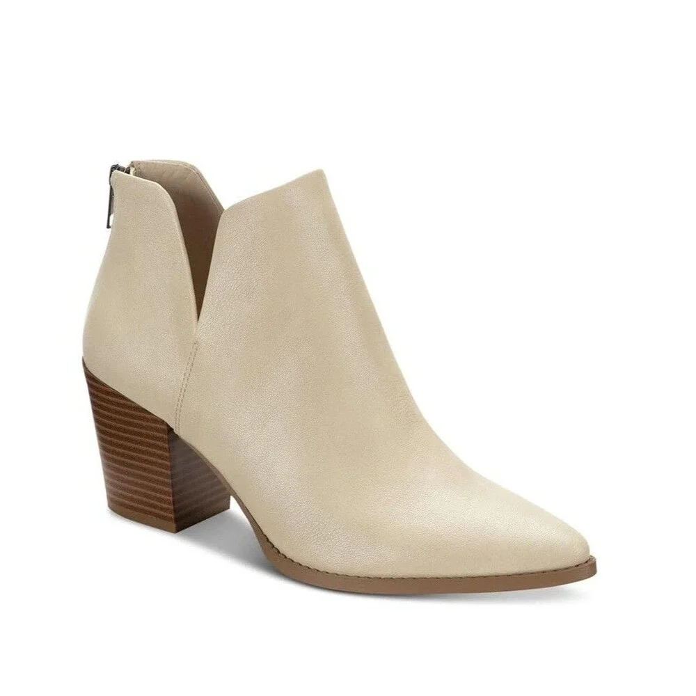 Sun Stone Womens 8.5 M Ecru Elizaa Block Heel Ankle Booties DISPLAY QJ8